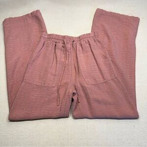 Soft Textured Wide-Leg Drawstring Pants - Dusty Rose
